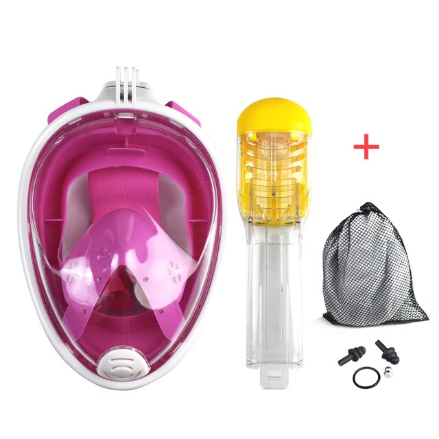 Full Face Snorkeling Mask Set Diving Underwater Swimming masks Training Scuba Mergulho Snorkel Diving Mask For Gopro Camera: Pink / S/M