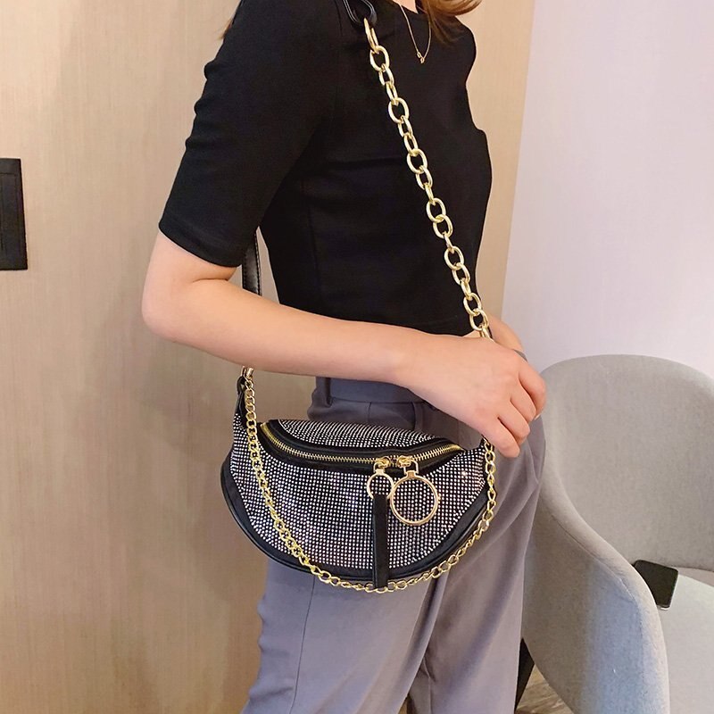 Crossbody tassen voor vrouwen, felgekleurde leren schoudertas met diamantjes, damesketting, casual borsttassen, damestassen, handtassen