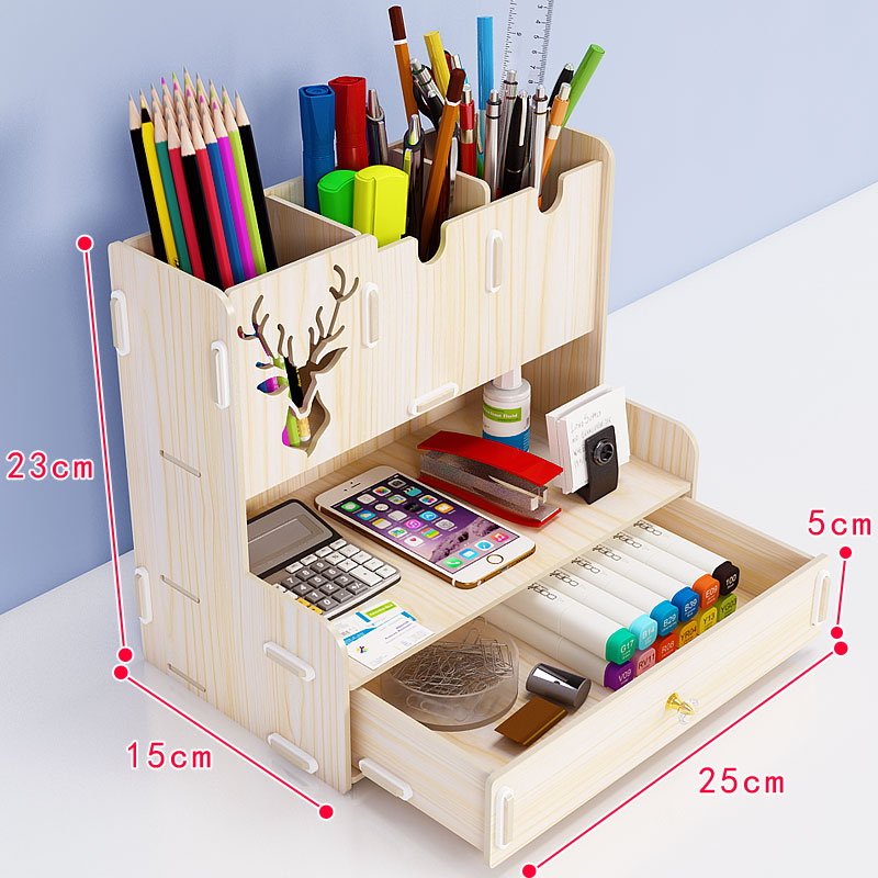 Ayane pen blyantholder modtager boks desktop lærings penholder kontor skrivebord organisator opbevaring rack leverer træ: A-beige
