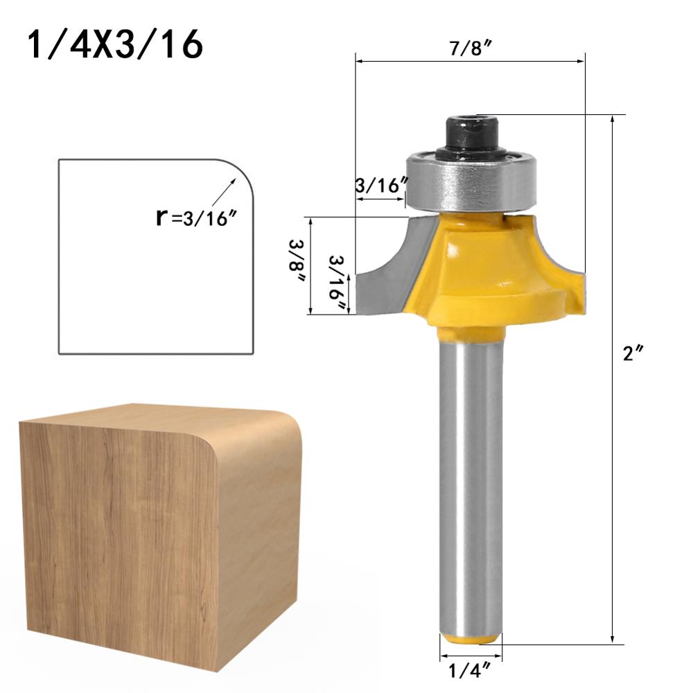 1pc 1/4 shank Corner Round Over Router Bit with Bearing for Wood Woodworking Tool Tungsten Carbide Milling Cutter: 6.35XR4.76