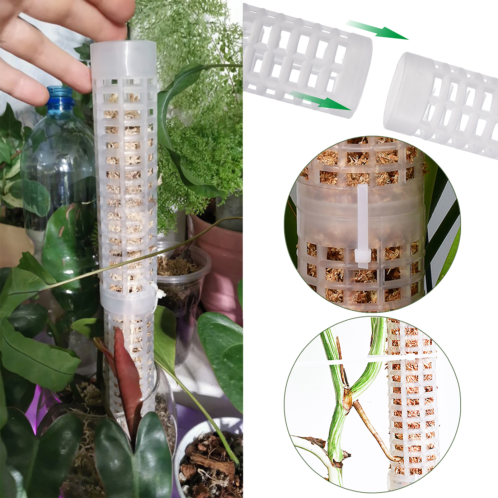 1PC Plant Climbing Trellis Stackable Mesh Moss Pole Monstera Plastic Net Stereotyped Coconut Palm Green Dill Column