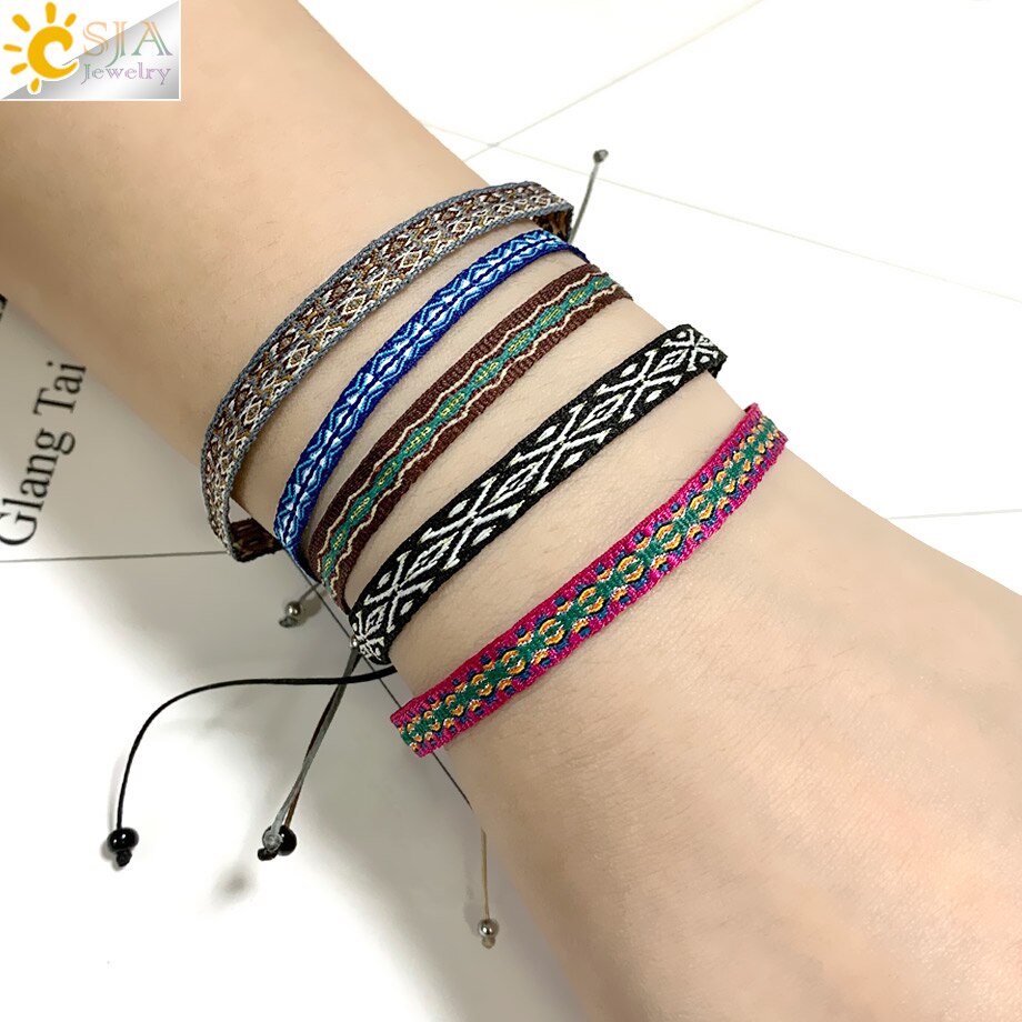 CSJA 5pcs/Lot Braided Bracelets Set Colorful Weaving Cotton Rope Chain Thread String Adjustable Cord Bracelet Boheme Femme S722: D