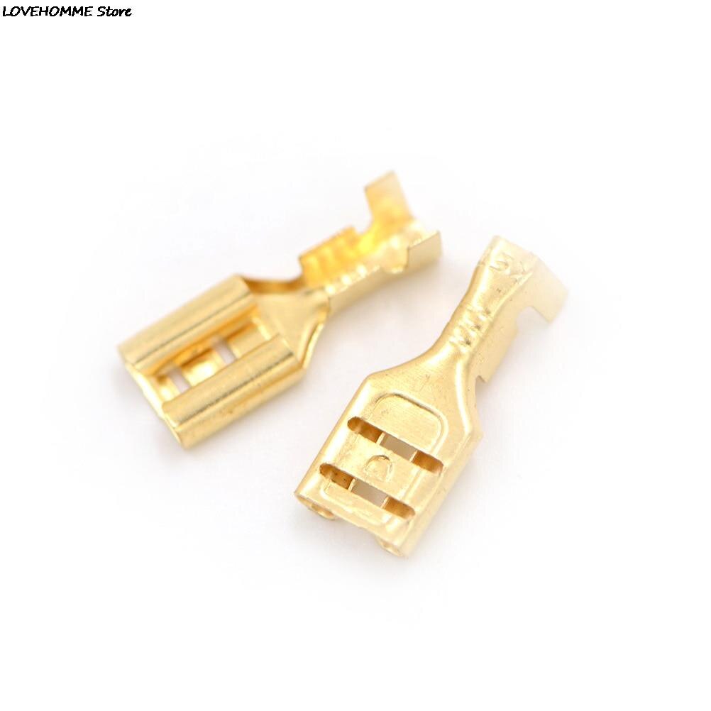 100Pcs/lot 4.8mm/6.3mm Female Crimp Terminal Connector Gold Brass Car Speaker Electric Wire Connectors Set