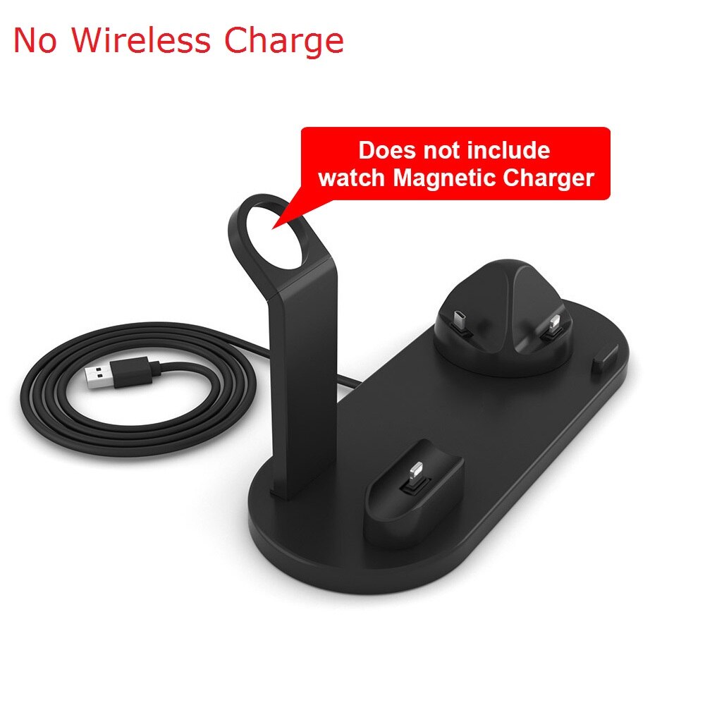 Fdgao estação carregadora sem fio 6 em 1, suporte doca de carregamento rápido qi 10w para apple watch/airpods pro/iphone/samsung/huawei/xiaomi: Style 02 Black