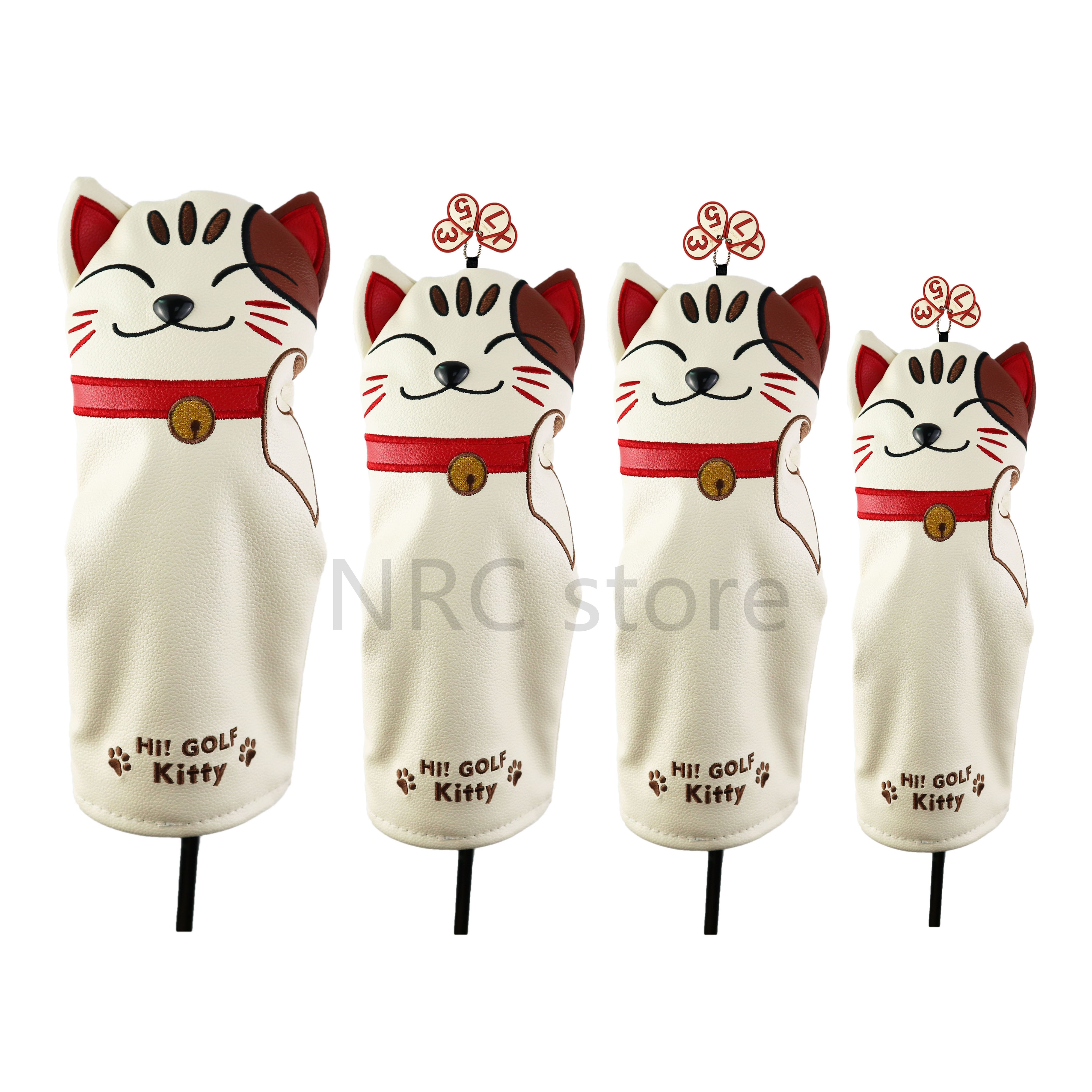 NRC Golf Club Headcovers Driver Fairway Wood Hybrid Covers Set Lucky Kitty Cartoon Animal Mallet Putter