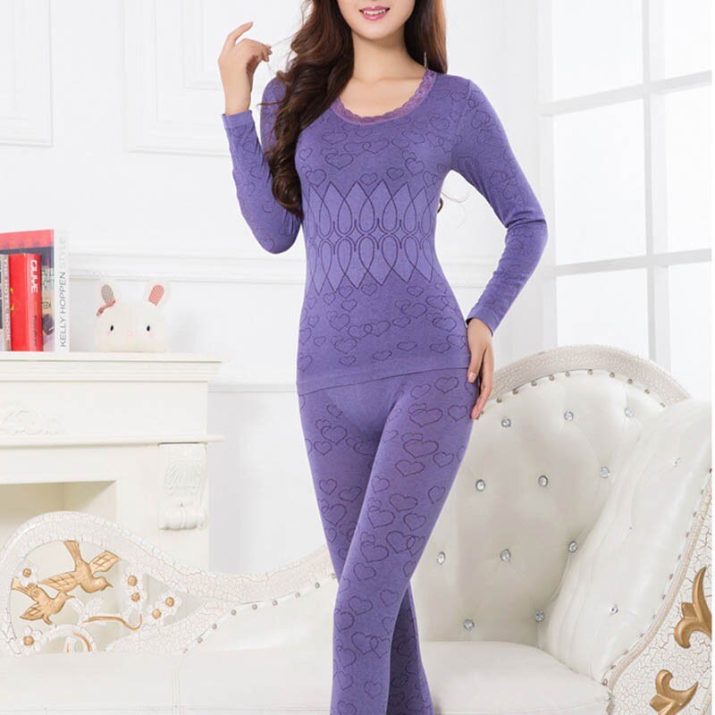 Ropa interior transpirable cálida larga para mujer, ropa interior ajustada para mujer, ropa interior térmica de otoño: Púrpura