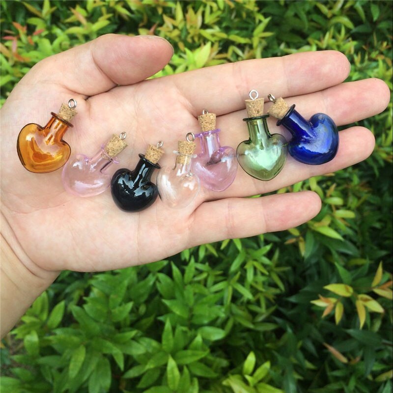 Cute Heart Bottles Pendants Metal Ring Mini Colors Bottles Wishing Pendants Diy Glass Jars Mix 7 Colors