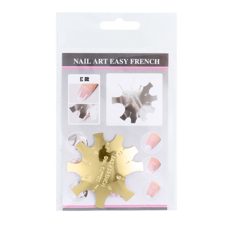 Pochoir pour faux-ongles français, modèle de d'ongles français, ombre ovale en V, coupe-bordure, outil d'art des ongles multi-tailles NF1834, 1 pièces: E Gold