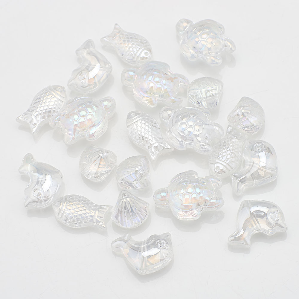 20 Pcs Mixed Shape Starfish /Snail /Shell/ Small Fish Crystal Glass Loose Beads DIY Making Earing Necklace Jewelry Accessories: light green