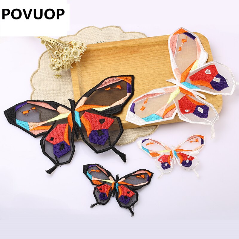 Povuop patch vlinder prachtige cartoon kleur eugen garen borduren vlinder doek patch mode patch diy kledingstuk accessoires