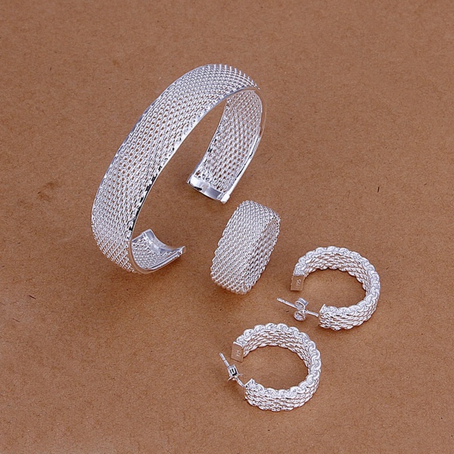 925 sterlina d'argento regalo Di Natale Delle Donne della signora netto di nozze regali del partito Braccialetti Orecchini con perno anello di gioielli di Moda impostato S249