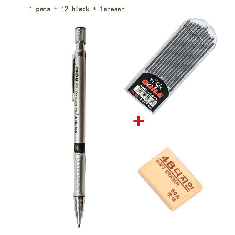 Writing Point 2.0mm Automatic Pencil Drawing Painting Mechanical Pencil Black/Colorful Refills School Office Stationery: set 1