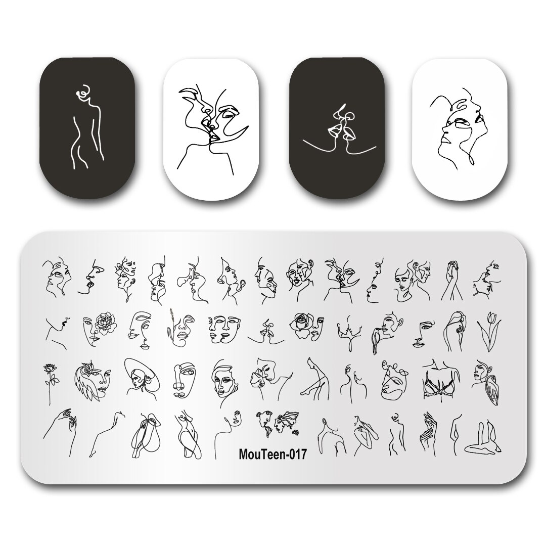 Nail art stempling mouteen 018 gotiske bogstaver magiske tal ord negle stempling plader manicure sæt til neglestempling: Mouteen 017