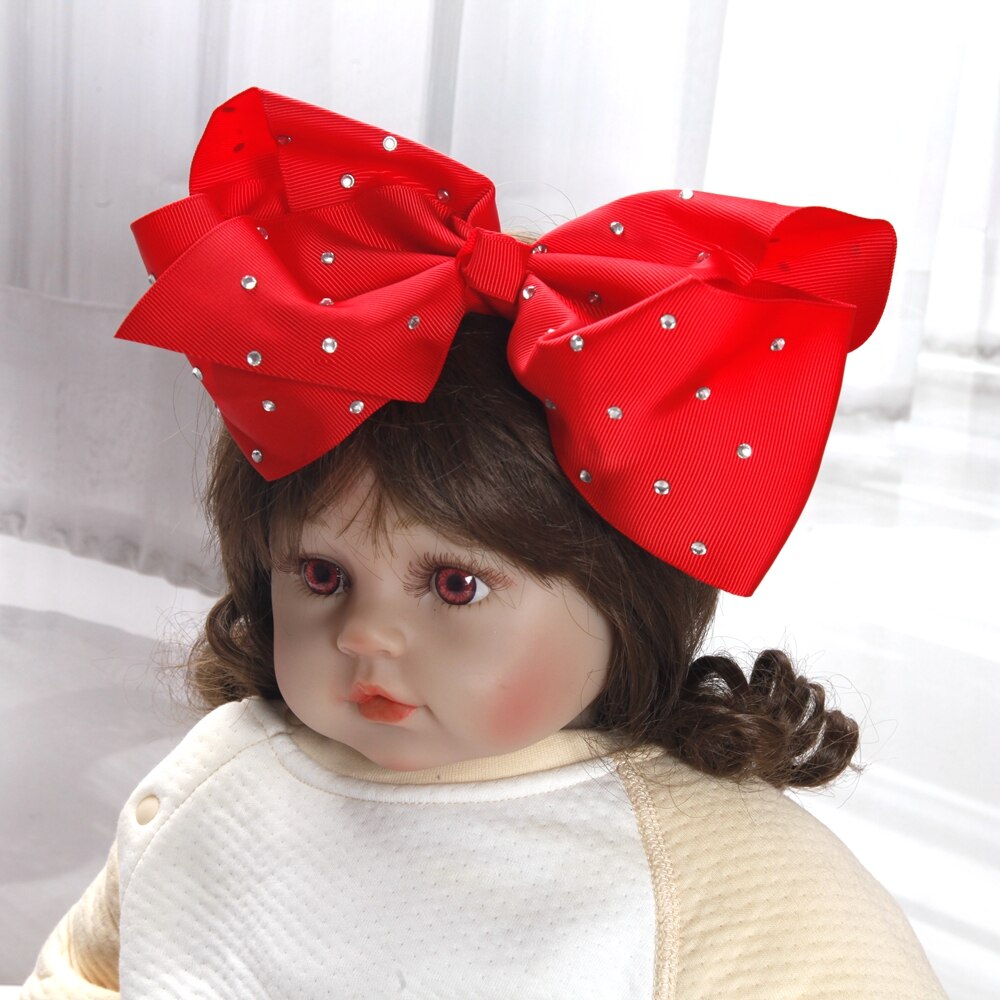 8inch large bows hair clips for Baby Girls Kids Soft Bows Rhinestone Knot Hair Bands Baby Hair Accessories Children Headwear