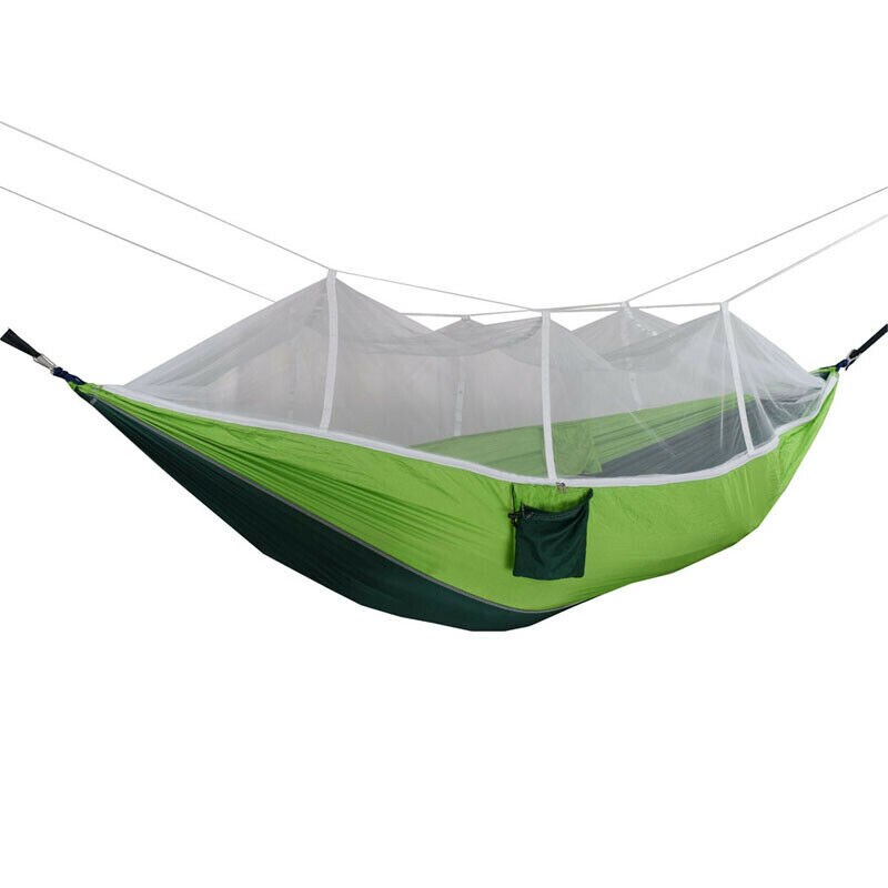 Portable Double Hammock with Mosquito Net for Outdoor Camping Traveling: Dark Fruit Green