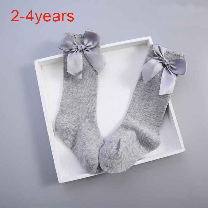 Schattige strik kindersokken herfst winter warme baby meisjes kniekousen effen kleur zachte kinderen peuter meisjes lange sokken: Stijl 2 grijs 2-4y
