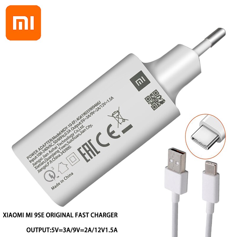 Xiaomi MDY-10-EF Mi 9SE Quick Charger USB EU Plug 18W Adapter Type C Cable For Mi Note 10 Lite Redmi 10X 10 Ultra Note 9 9s 9A