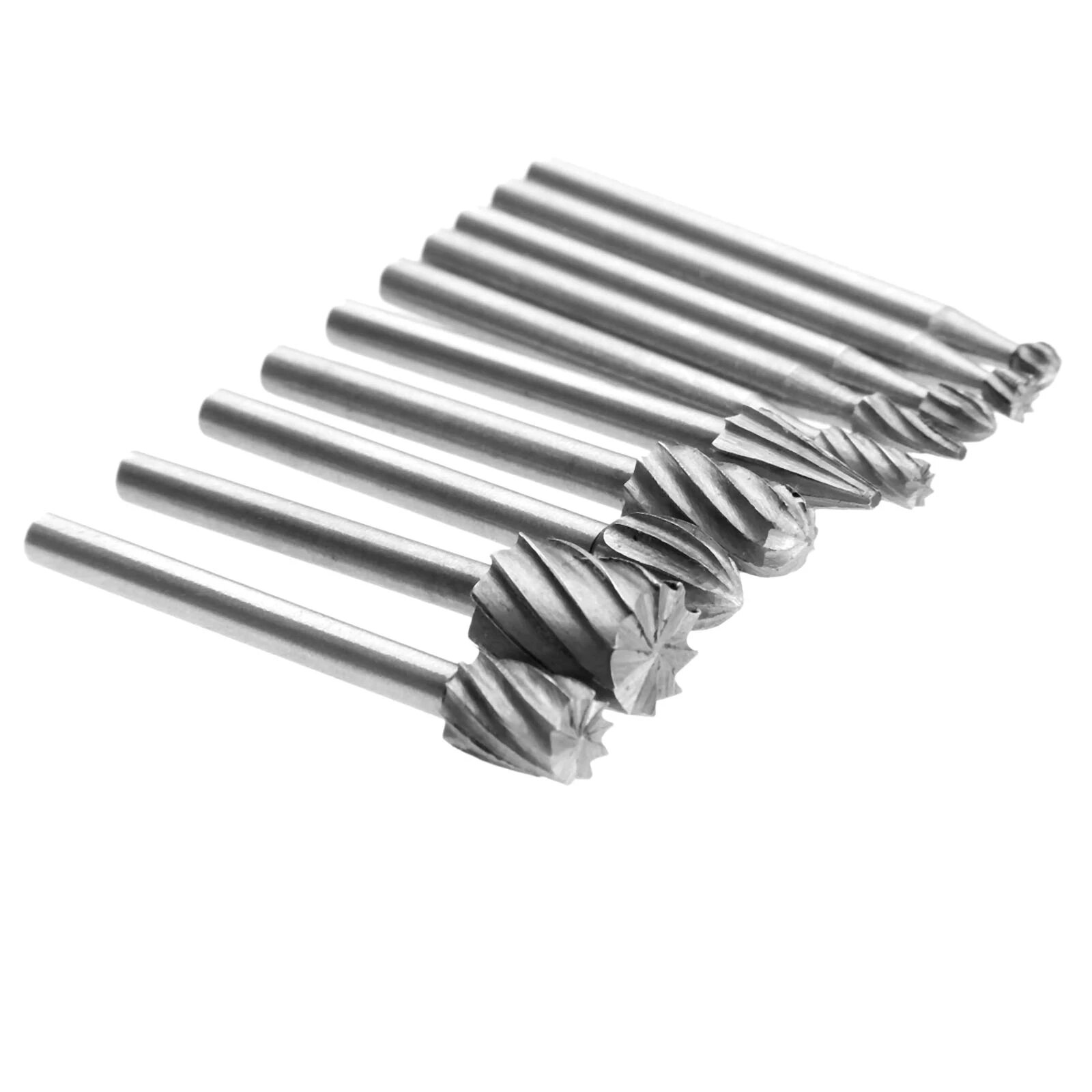 10Pcs 1/8 HSS Routing Router Drill Bits Set Tary Burrs Tools Wood Stone Metal Root Carving Milling Cutter Engraving Abrasive