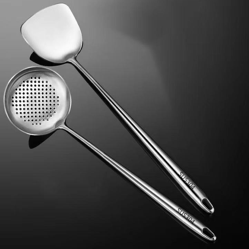 304 Stainless Steel Wok Spatula Metal Kitchen Accessories Slotted Turner Rice Spoon Ladle Cooking Tools Utensil Set: army green