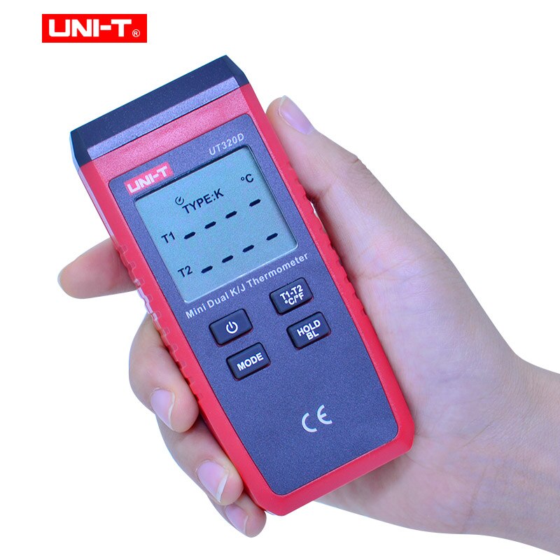 UNI-T UT320A UT320D termómetro de termopar Mini tipo de contacto doble canal K/J medidor de temperatura de fondo de datos mantener automática