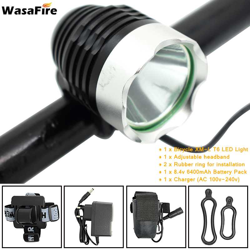 WasaFire Bicycle Light XML T6 Bike Light Night Safety Warning Headlight Cycling LED Flashlight Lanterna + 18650 Battery +Charger: Type A1 as picture