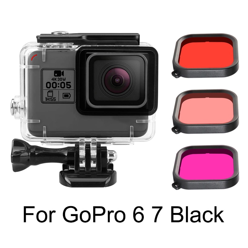 Kit de filtros Paquete de 3 lentes de Color rojo Magenta Filtro de Color rojo para GoPro Hero 5 6 7 negro 45m carcasa impermeable accesorio de carcasa