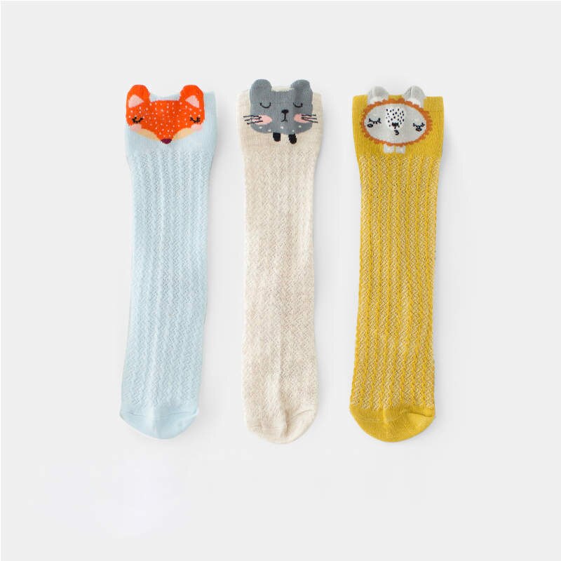 Balleenshiny 3pairs Long Tube Mesh Baby Socks for Boy Girls Knee High Anti-mosquito Socks Cartoon Animals Infant Floor Socks: T4 / for 0-1year