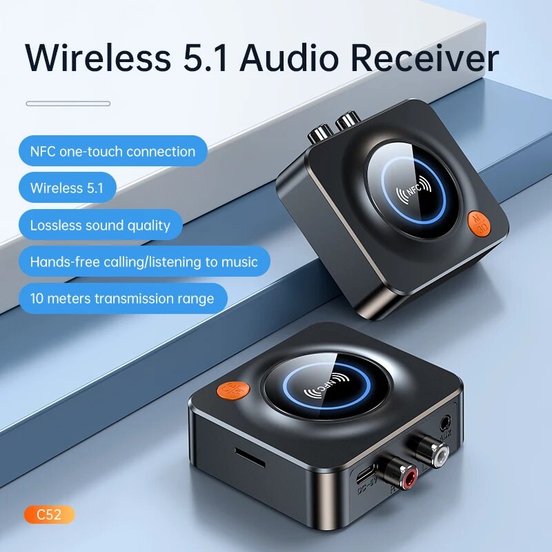 Bluetooth 5.0 Audio- Empfänger 3D NFC Stereo Musik kabellos Adapter TF Karte RCA 3,5mm AUX Jack Freisprechen Anruf & Mikrofon für Wagen Bausatz