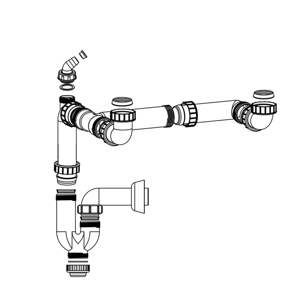 Talea Double Sink Basin drain pipe kit rear-position Kitchen Fixtures G1" Trap Pipe Sink strainer hose Drainage systemGR011C017