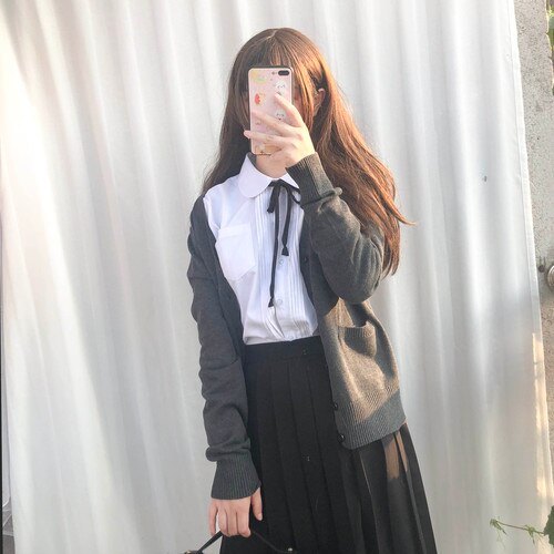 Traje de marinero japonés, uniforme escolar de manga larga, ropa de estudiante de clase, uniforme japonés JK, camisa, falda larga, abrigo, conjunto de tres: 2 / L