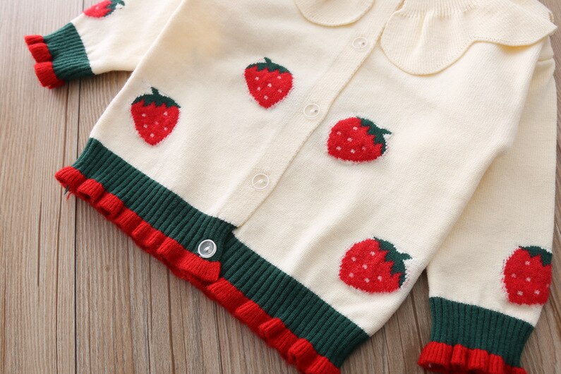 Efterår piger striktrøjer børn søde jordbær cardigans pige sweater