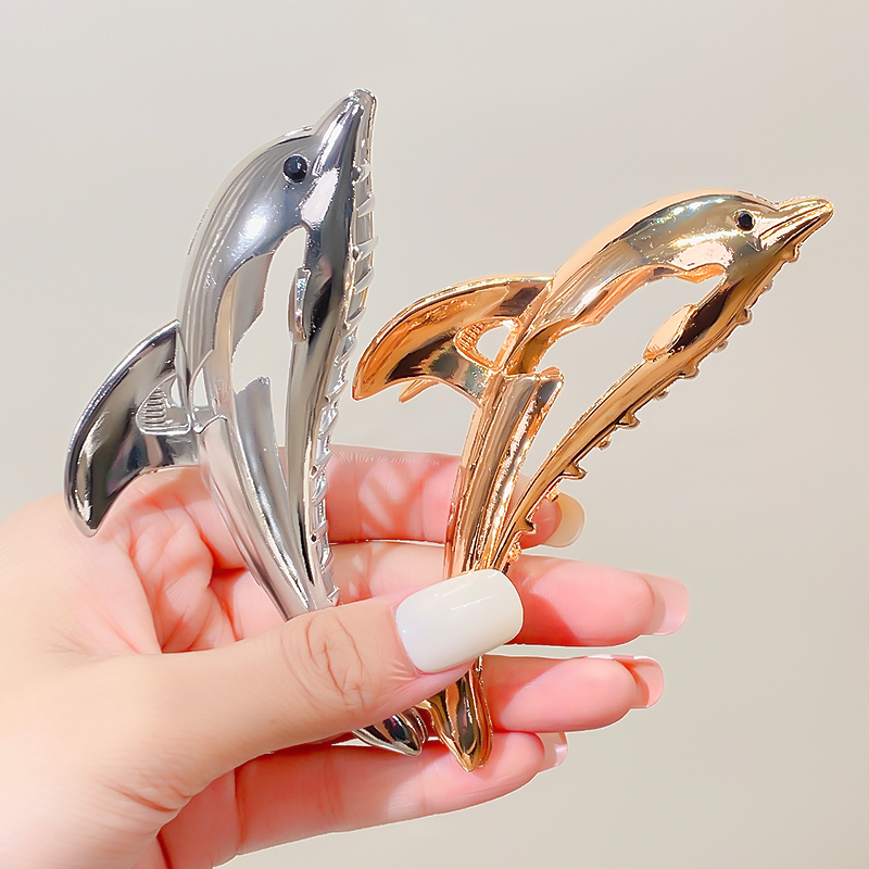 Nuevas mujeres oro plata forma de delfín Metal pinza para el cabello señora Color sólido Clip diadema horquilla accesorios para el cabello de