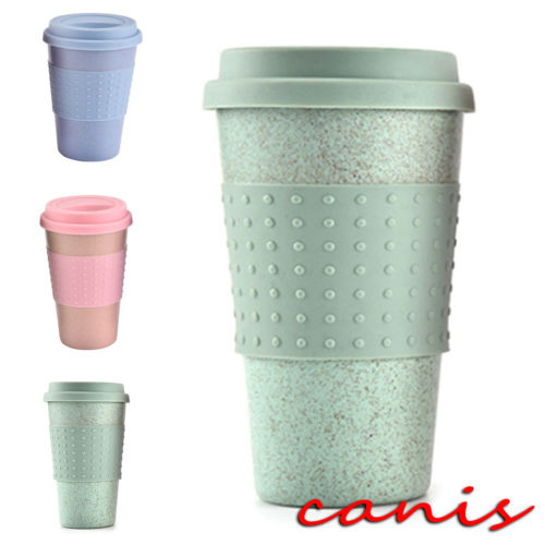 Genanvendelige bambusfiber kaffekopper pink blå prik miljøvenlig 3 farver 300ml bærbare kaffe te krus rejsekrus med låg