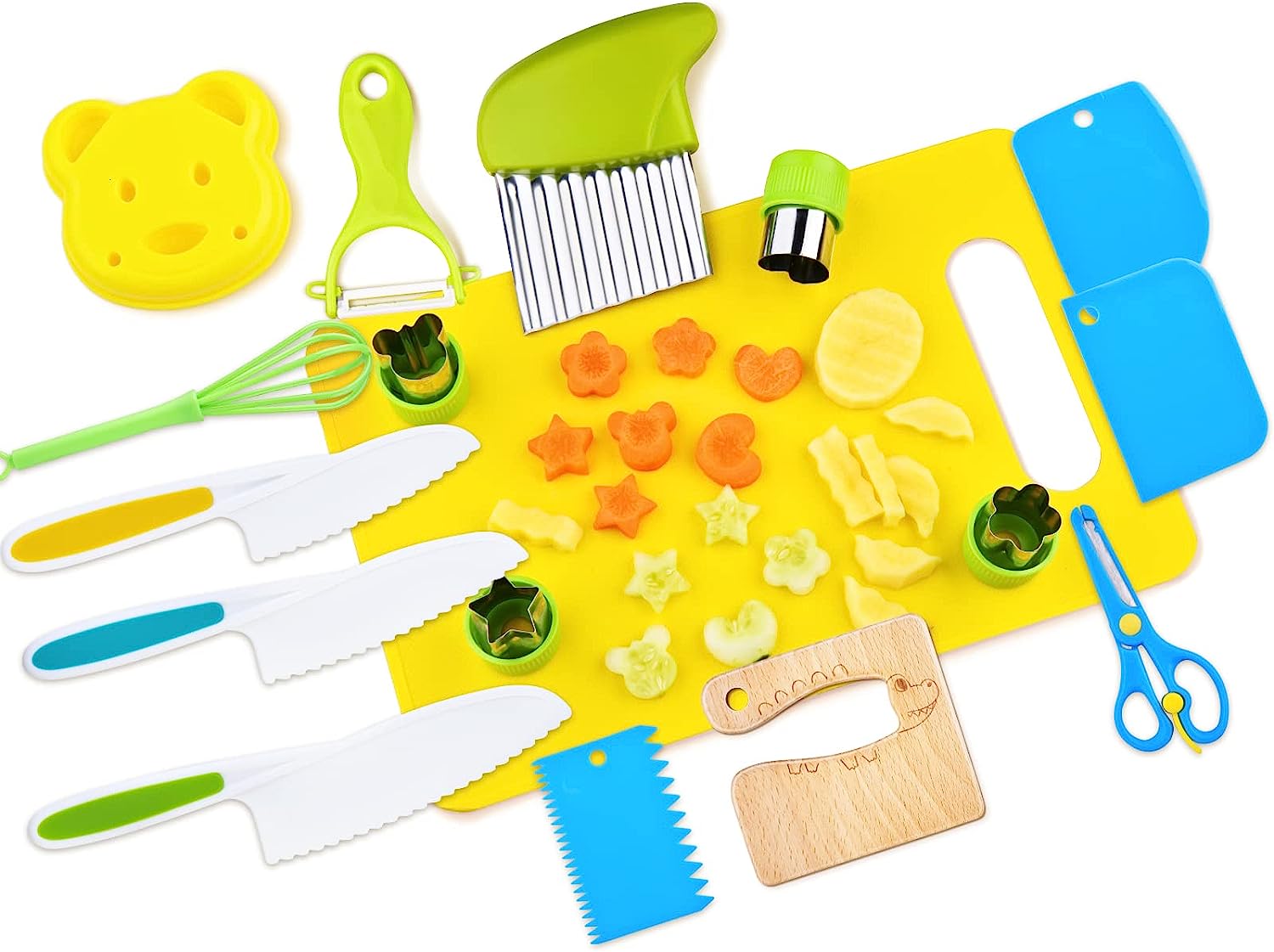 17PCS Kids Koken sets Echt Koken Montessori Keuken Gereedschap voor Peuters Kids Veilig Messen voor 2/3/4/5/6/7/8 Jaar Oud