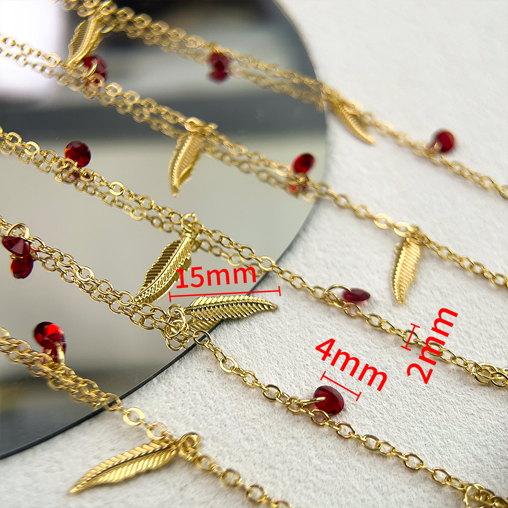 0,5 metros, 1 metro, 2 metros, cadena con cuentas de cristal rojo, cadena de eslabones con dijes, cadenas de cobre, DIY, collar, pulsera, tela, fabricación de joyas
