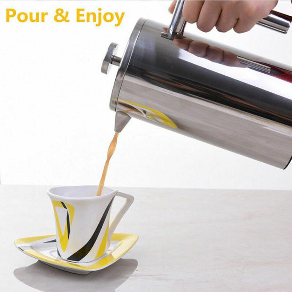 Insulated French Coffee Press Maker Pot 1000ml Double Wall Stainless Steel