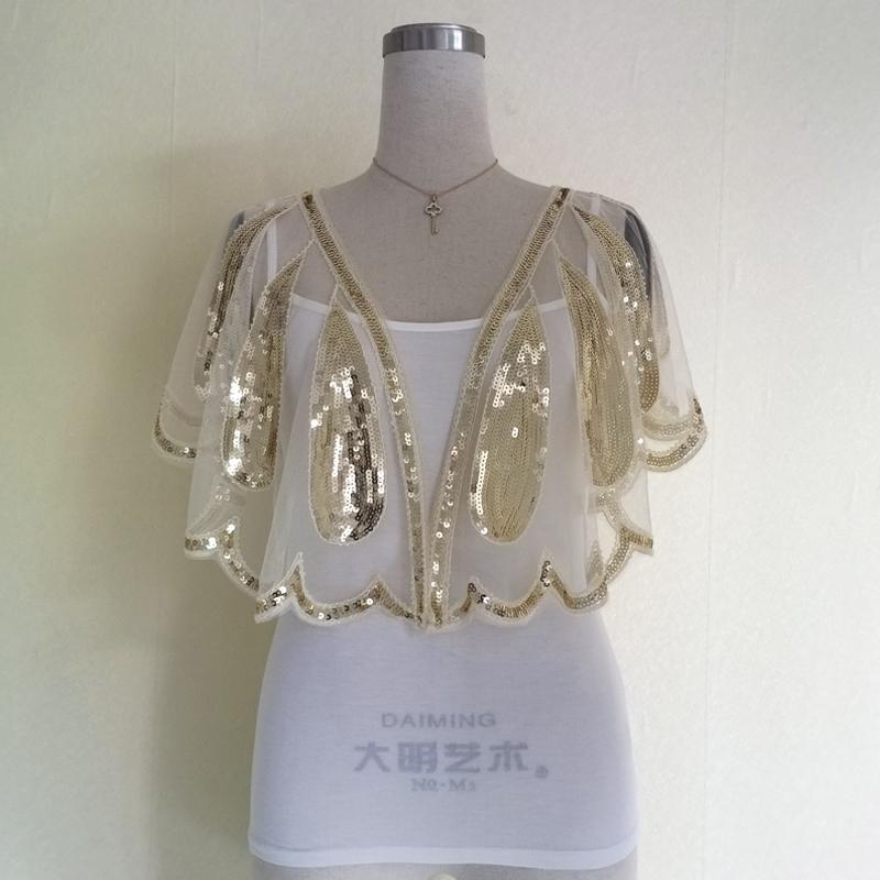 9 farver sort guld sølv beige hvid skuldertræk pailletter blead bryllup brude sommer kappe bryllup bolero capa kvinder trækker på skuldrene: Beigezhu