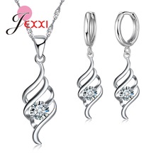 Conjuntos de Plata de Ley 925 con estilo, joyería en espiral de cristal, colgantes de cadena para mujer, collar, pendientes, conjunto de joyería para mujer