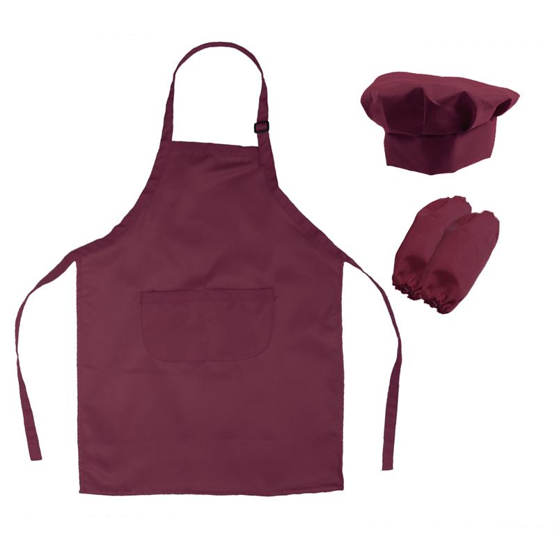 Kids Chef Set Complete Kids Kitchen Playset with Chef's Hat Apron and Sleeve for Cooking Baking Painting Decorating Party: Wine Red