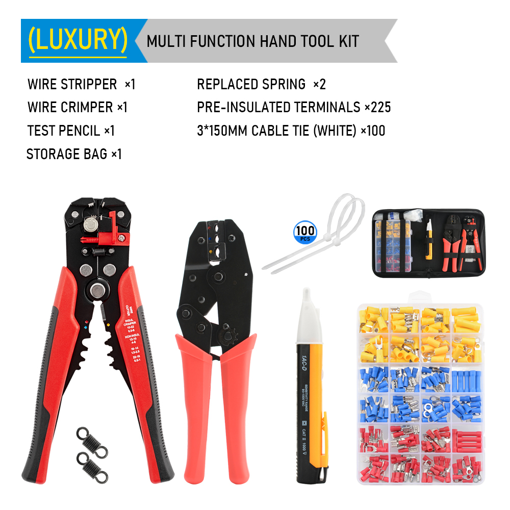 Electrician Wire Tool Cable Wire Stripper Cutter Crimper Automatic Crimping Stripping Plier: WHITE