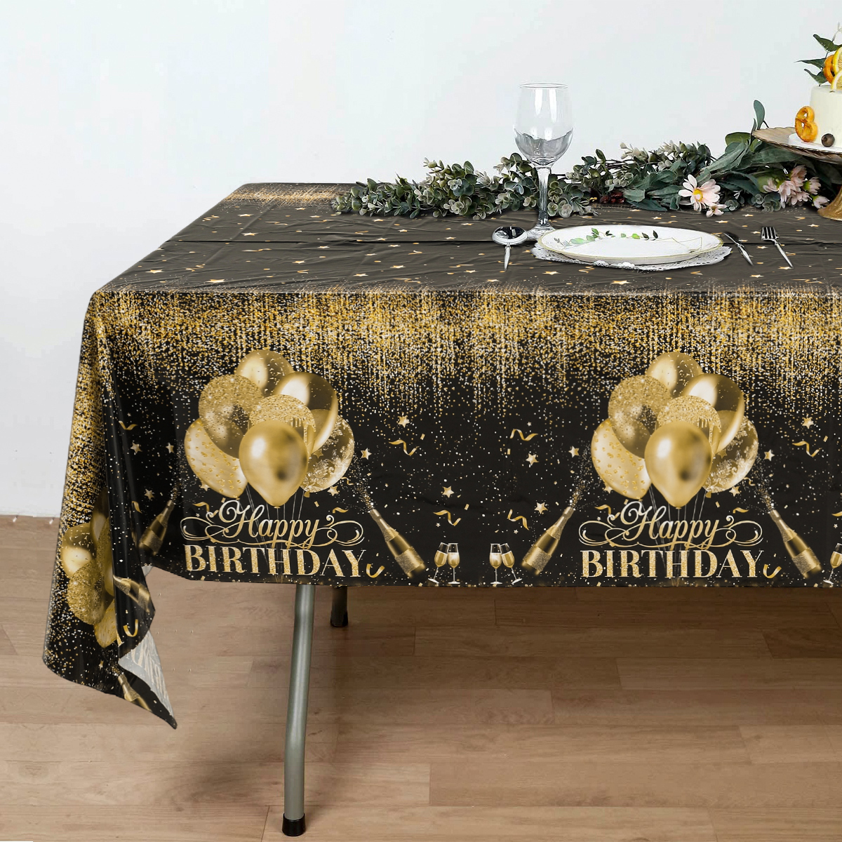 220x130cm Black Gold Rose Gold Disposable Tablecloth Birthday Party Decor for Men Women Years Old Table Cover Party Supplies