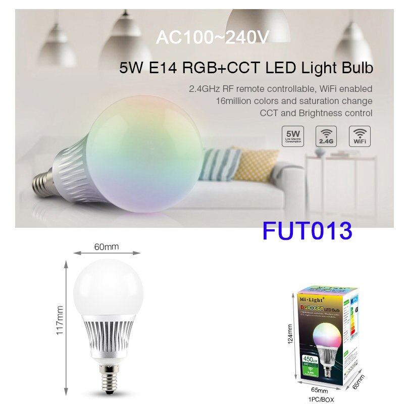 Miboxer FUT013 5W E14 Rgb + Cct Led Licht Blub 2.4G Wifi Afstandsbediening Led Lamp AC100 ~ 240V: Default Title