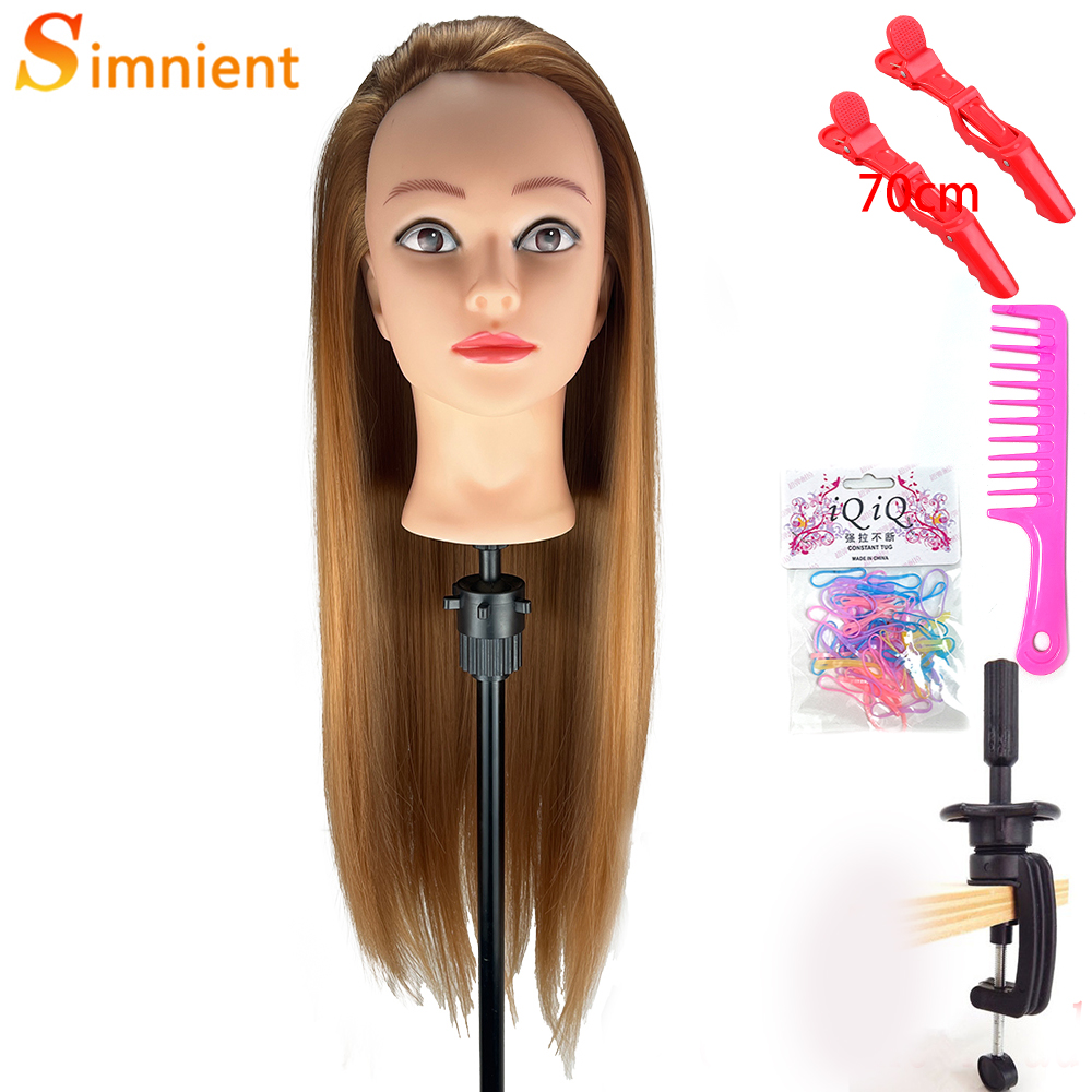 70Cm 100% High Temperature Fiber Blonde Hair Mannequin Head Training Head For Hairstyles Braid Hairdressing Manikin Doll Head: black