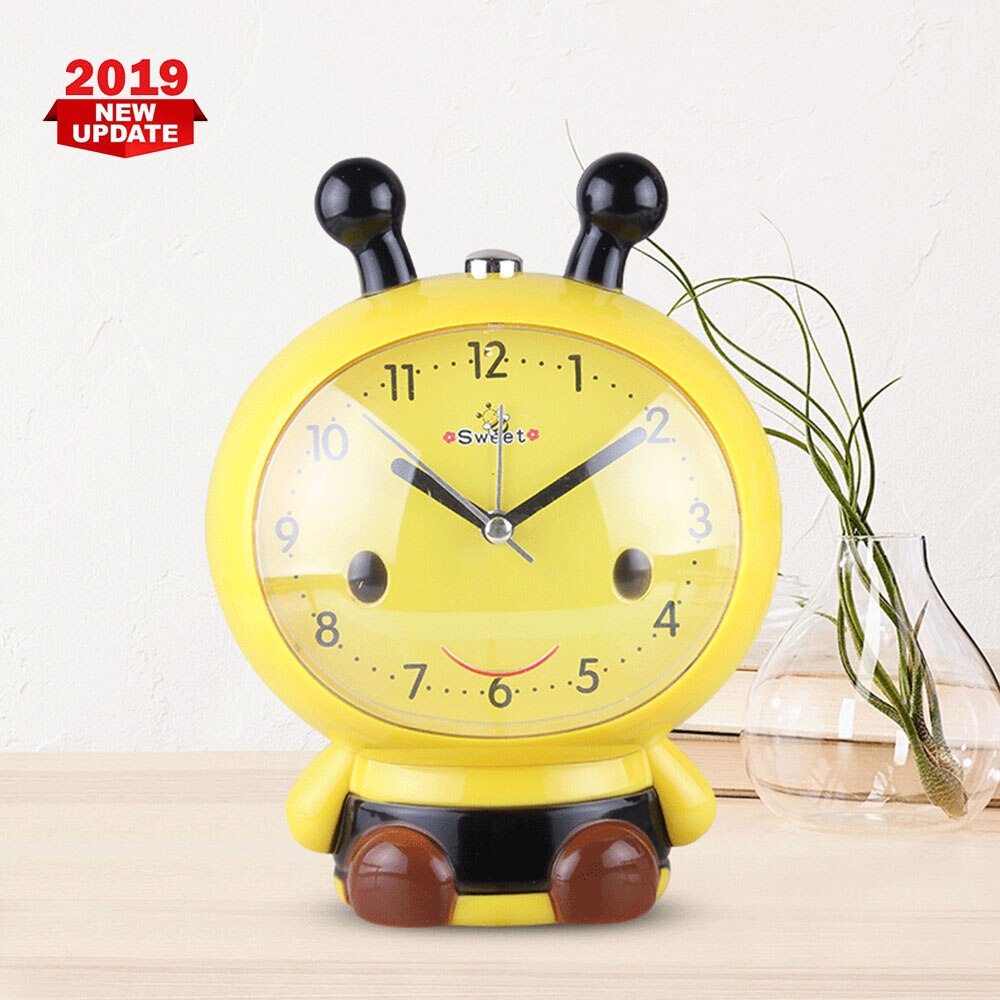 Talking Alarm Clock Dual Tone Alarm Bee Night Light Clock Student Bedside Cartoon Child Alarm Clock: yellow