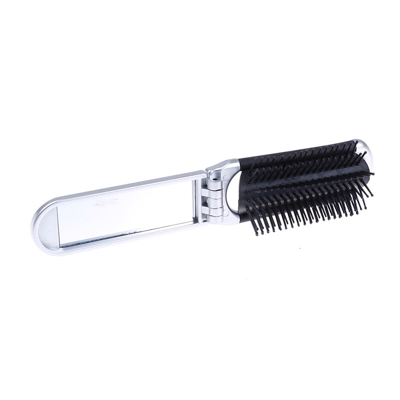 Brosse à cheveux pliante avec miroir poche compacte taille voyage voiture sac à main sac: Argent