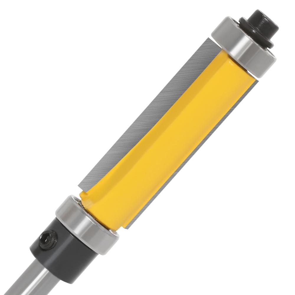 Modelo de haste de 6 mm e 1/4", broca de roteador de acabamento, com cortadores de roteamento de 2" de comprimento. Características: rolamentos de esferas superiores e inferiores Ferramenta para trabalhar madeira