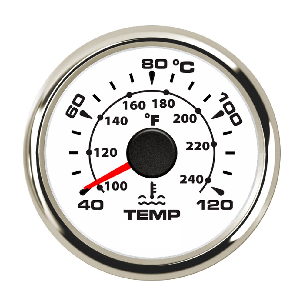 2 ''52 Mm Boot Auto Water Temperatuurmeter 40 ~ 120 Celsius Water Temp Meter Met Achtergrondverlichting Motor Water temperatuurmeter 9 ~ 32V: White Silver Gauge