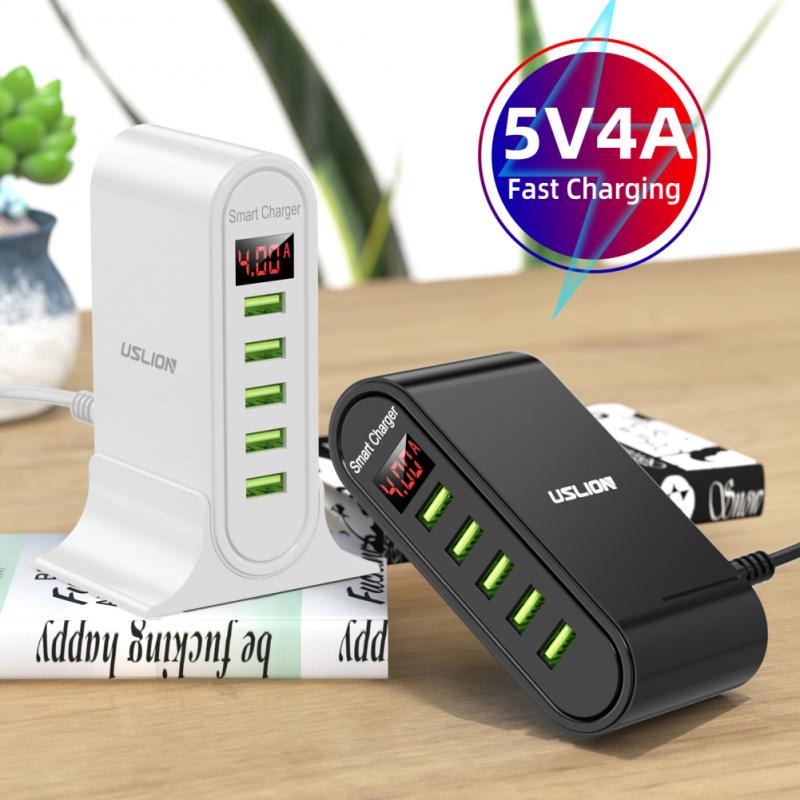 5 Port USB Charger HUB Multi USB Charging Station Dock Desktop Wall Home LED Display Universal Chargers EU US UK Plug