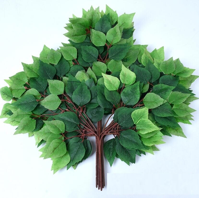 12pcs 55cm Artificial Birch Tree Leaves Branch For Plant Wall Background Wedding Home Hotal Office Bar Decorative: Light Green