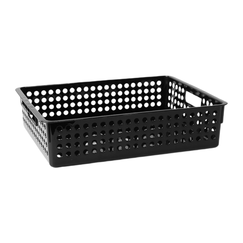 Plastic Storage Basket File Tray Tabletop A4 Document Magazine Organizer with Handles for Home Office Pantry: black